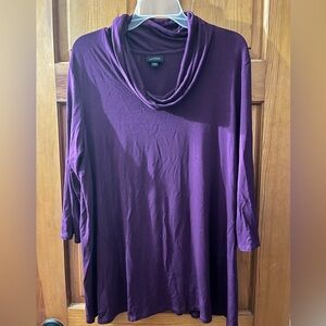 J. Jill Wearever Collection Draped Cowl-Neck Tunic 3/4 Sleeve Purple XL Comfy